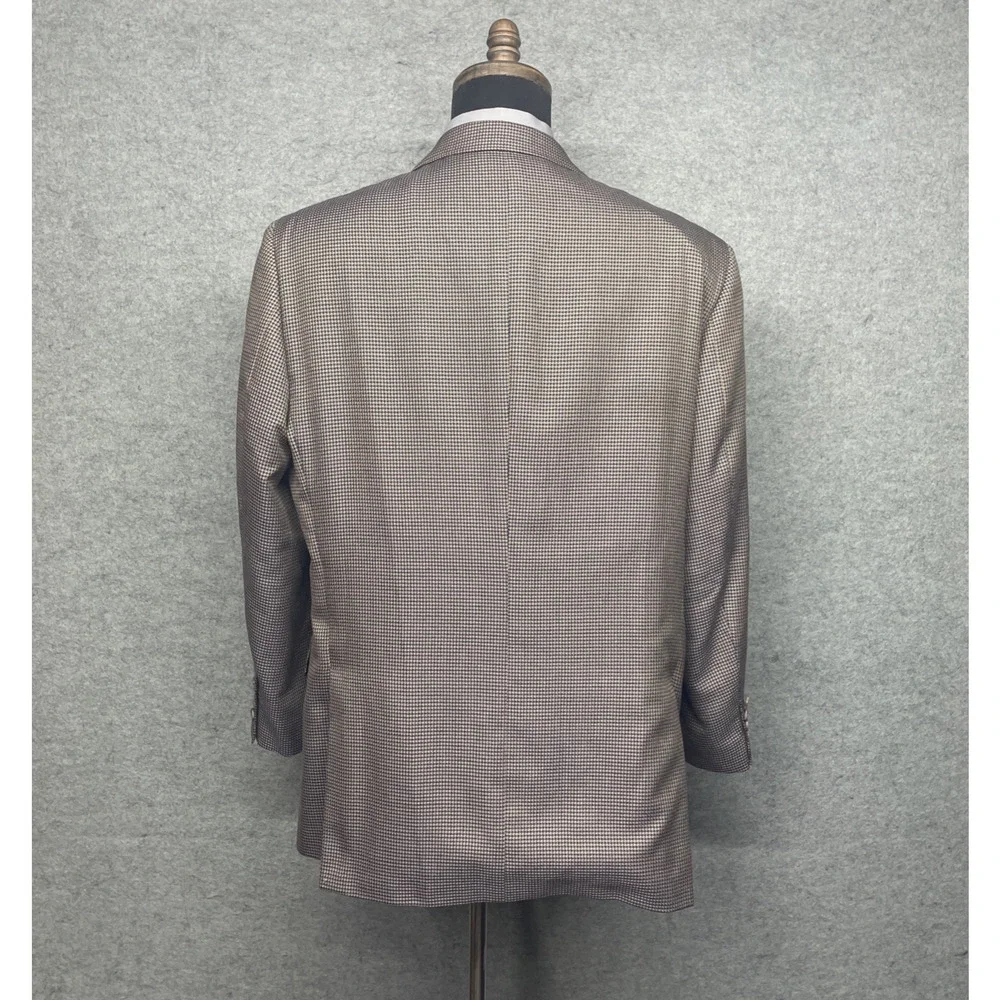 Joseph Abboud Silk Wool Blazer 46R Brown Blue Micro Houndstooth Check Tweed USA